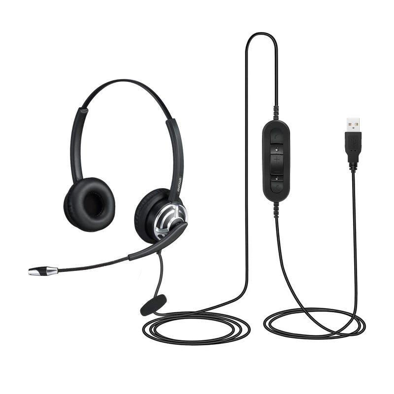 EMAIKER Professional USB Headset with Noise Cancelling Microphone - USB-A Computer Headphones for PC, Laptop, Office & Call Center | Compatible with Dragon Dictation, Webinars, Zoom, Teams - Image 1